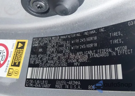 2018 Toyota Highlander Xle from USA, damaged, VIN 5TDJZRFH6JS545680